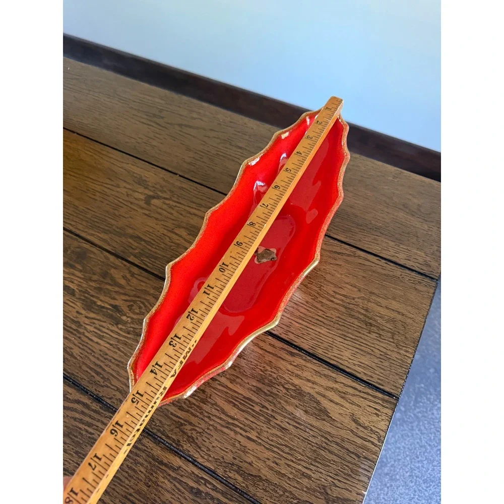 California Originals Console Bowl Unisex 16.5in Red Good MCM Gold Scalloped 759